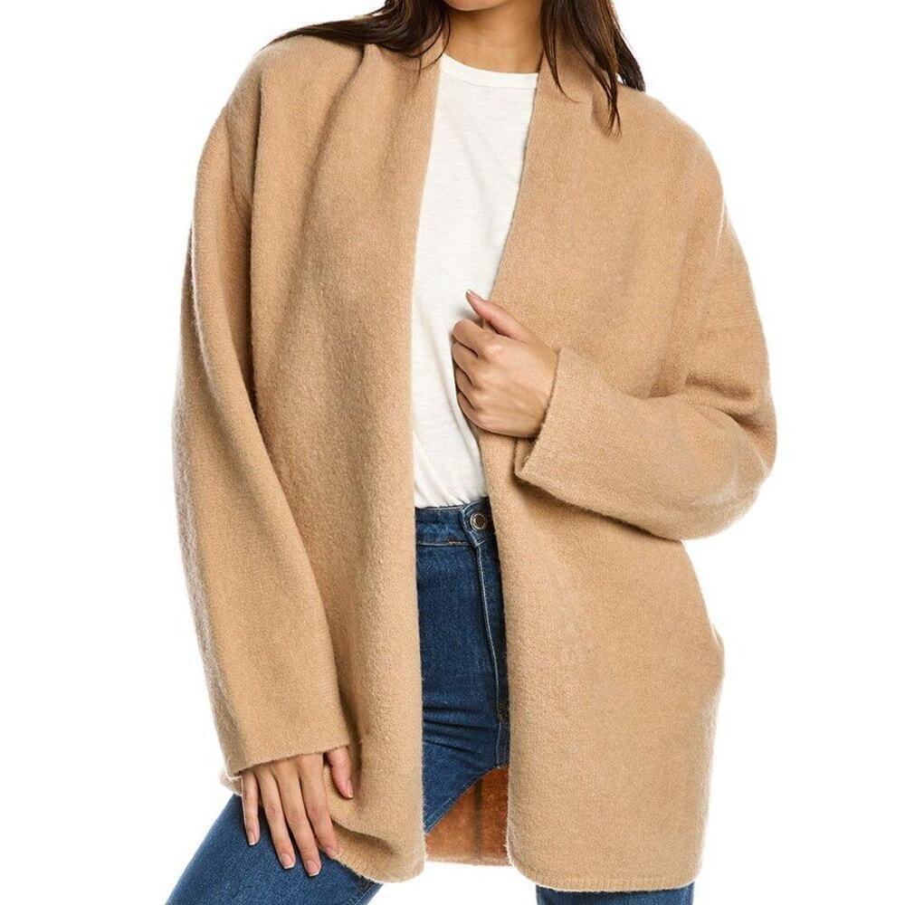 Vince Drape Wool Alpaca Blend Open Front Cardigan Sweater Tan Brown Size Medium